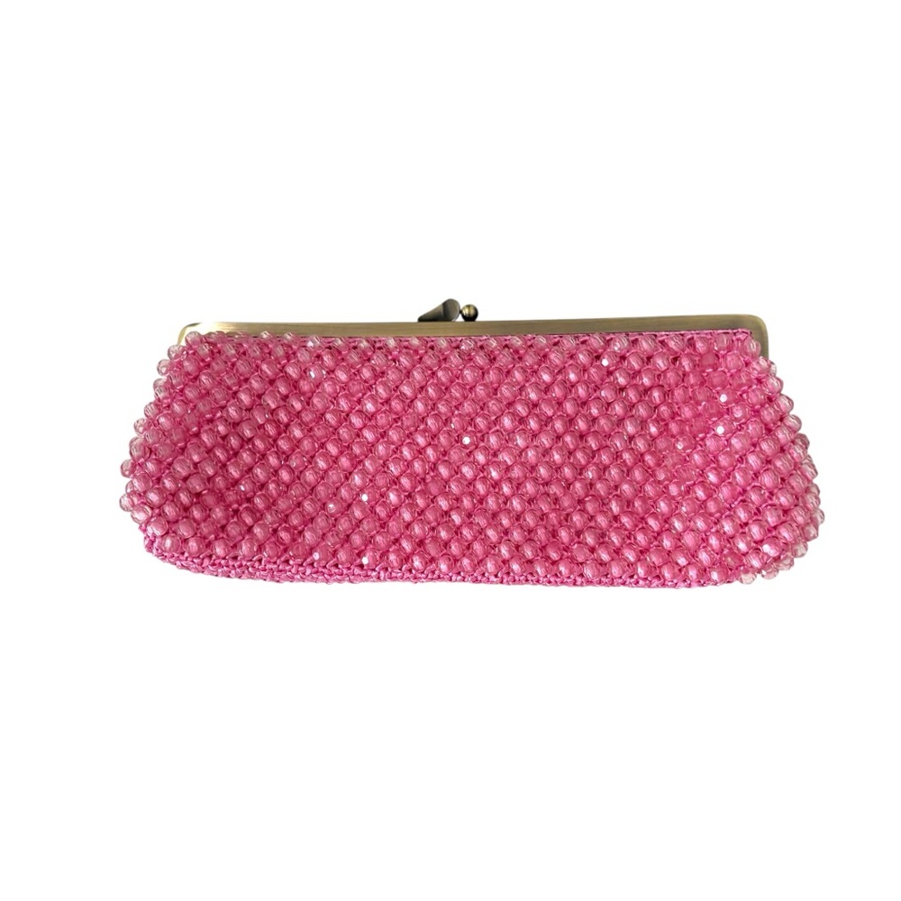 Vintage Y2K Trina Turk Pink Beaded Clutch Bag Designer Preppy Party Formal